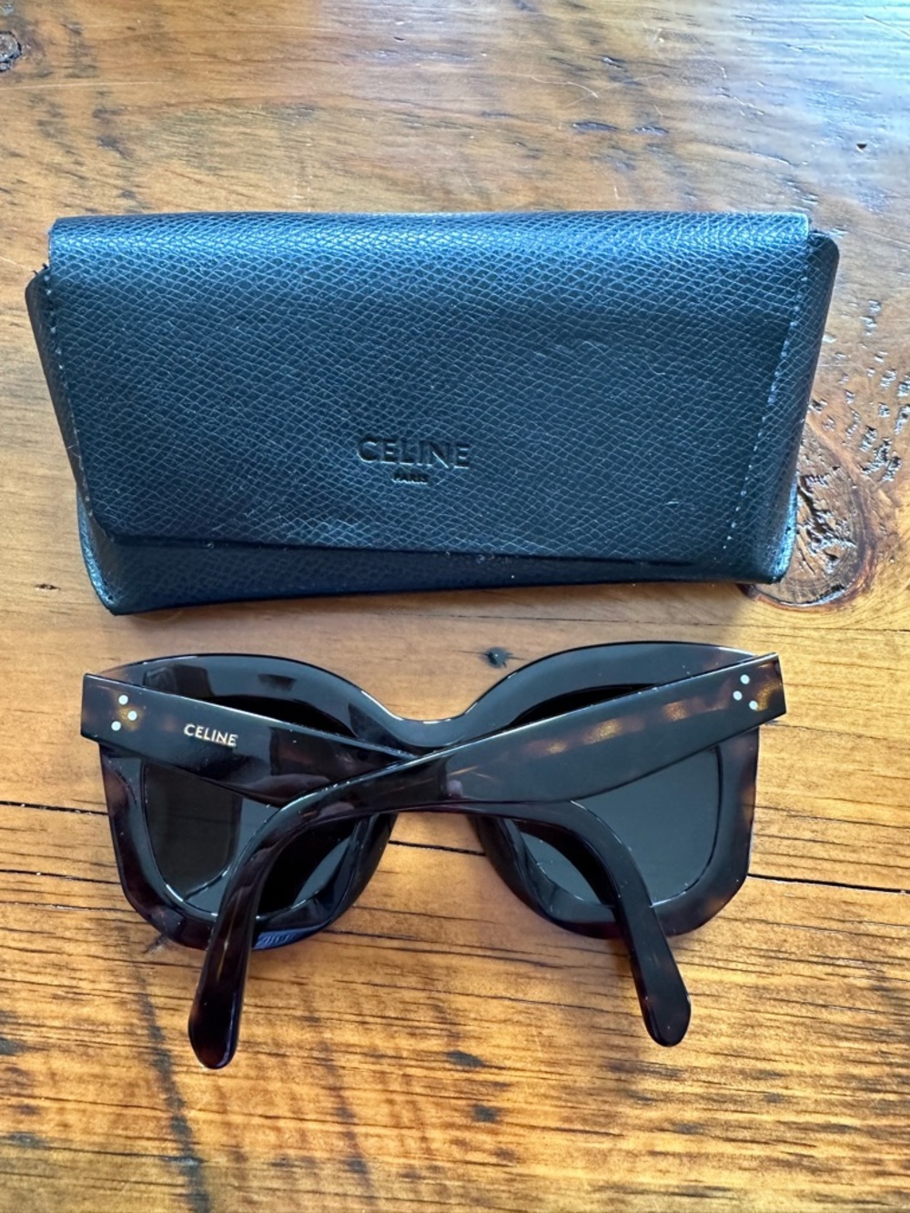 Celine Tortoiseshell Cat-Eye Sunglasses with Dark Lenses - Picture 3 of 6